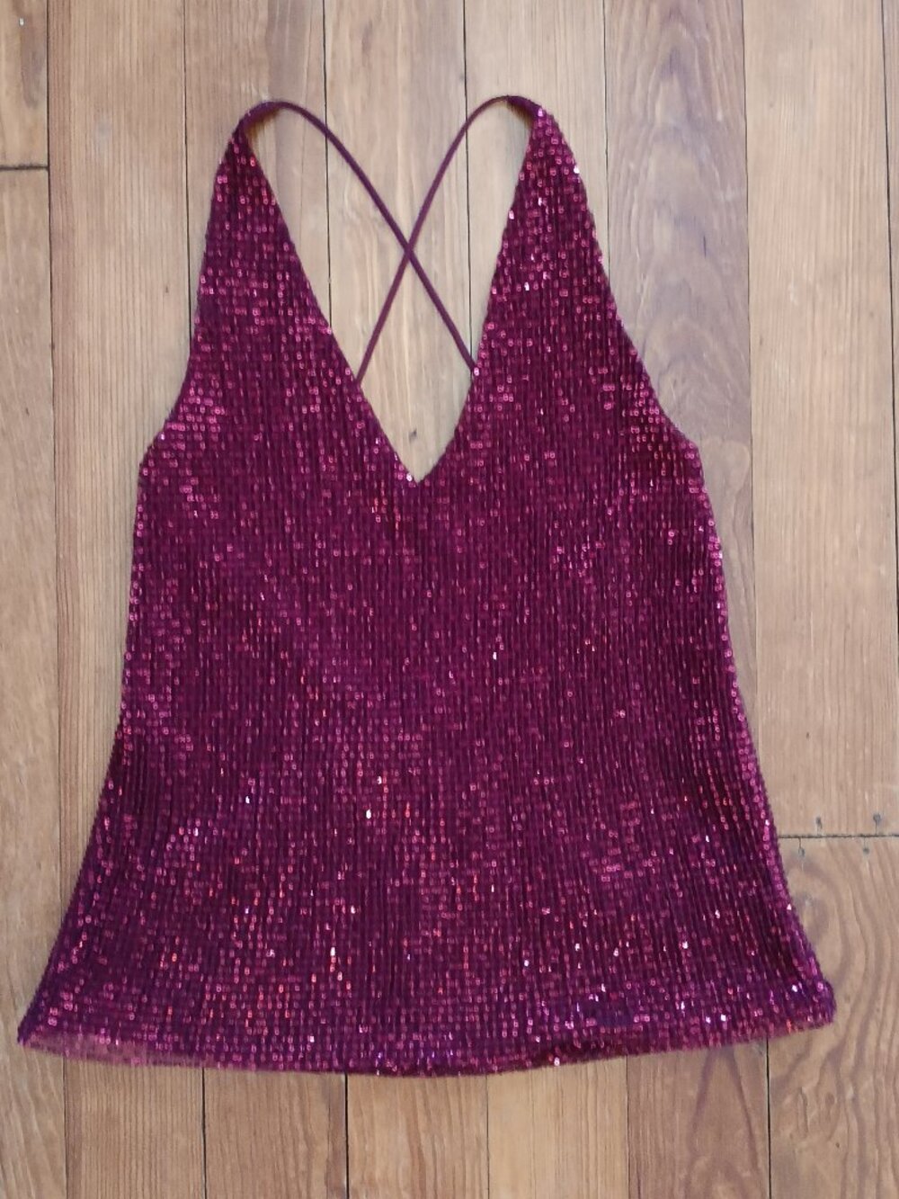 Sequin Strappy Halter Top Faux Wrap XS Burgundy Coquette Y2K Esthetic Glam